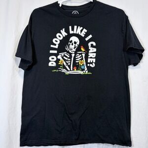 DOM T-Shirt Do I Look Like I Care Skeleton Graphic Black XL Funny Goth Grunge